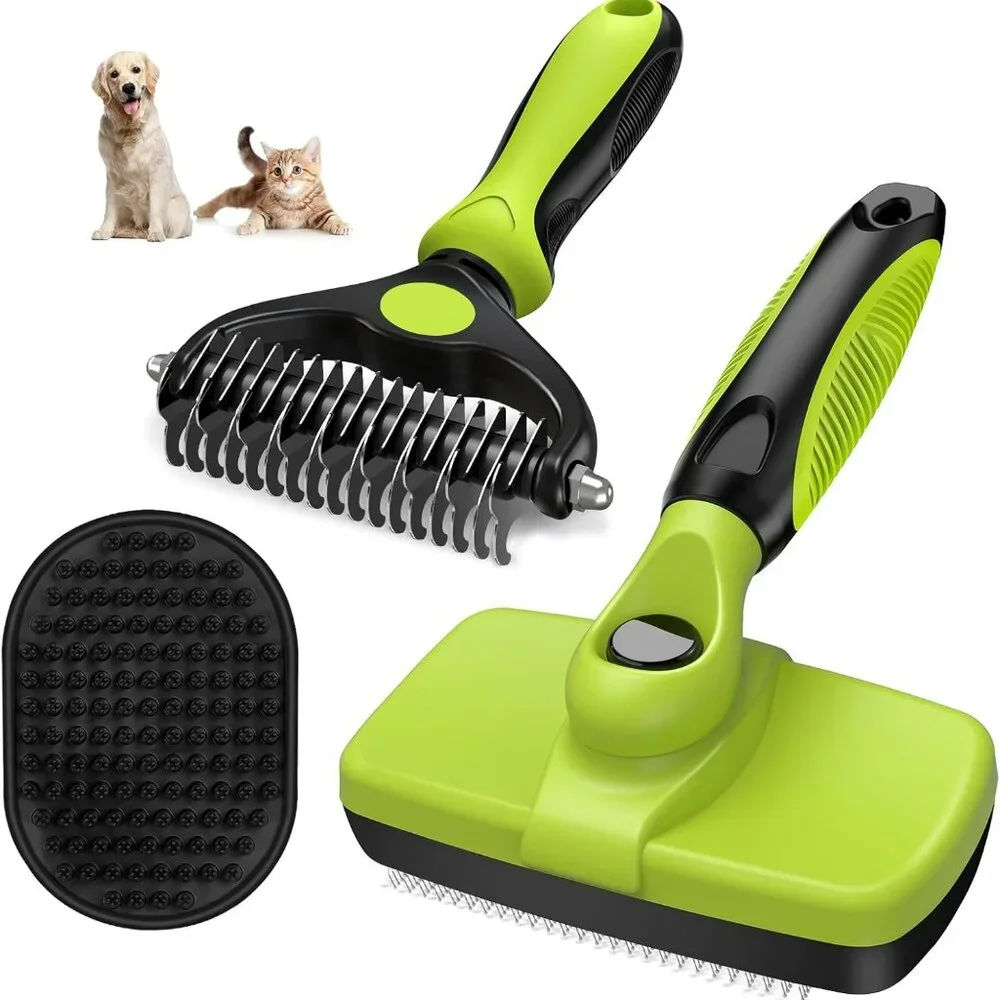 3PCS Self Cleaning Slicker Brush & Pet Grooming Rake & Bath Brush for Dogs,Cats